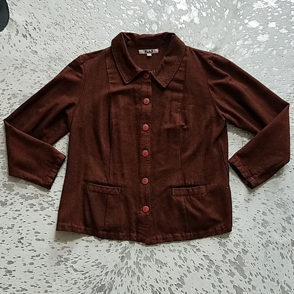 Flax Relaxed Fit Button Down Shirt/Jacket Large